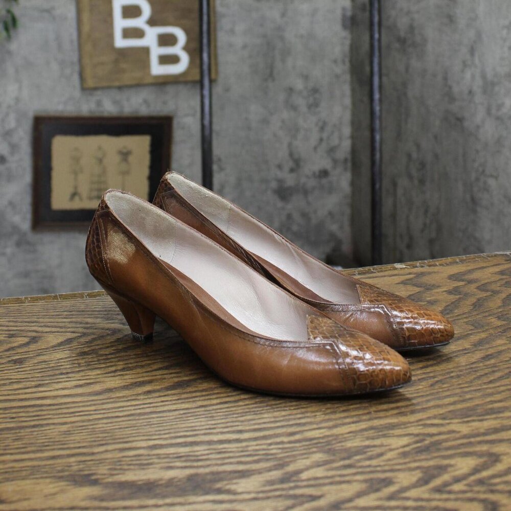 Evan-Picone Womens Vintage Leather Short Heels 1673d4aa08e6ee Brown 6.5N